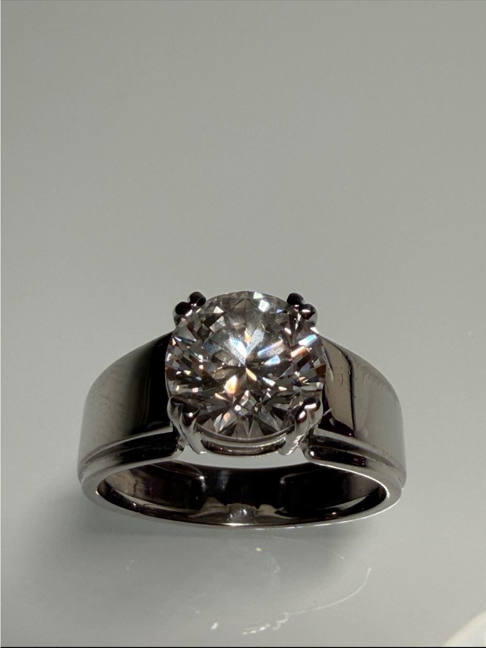 Men's Solitaire Round-Cut Crystal Ring in Silver Tone
